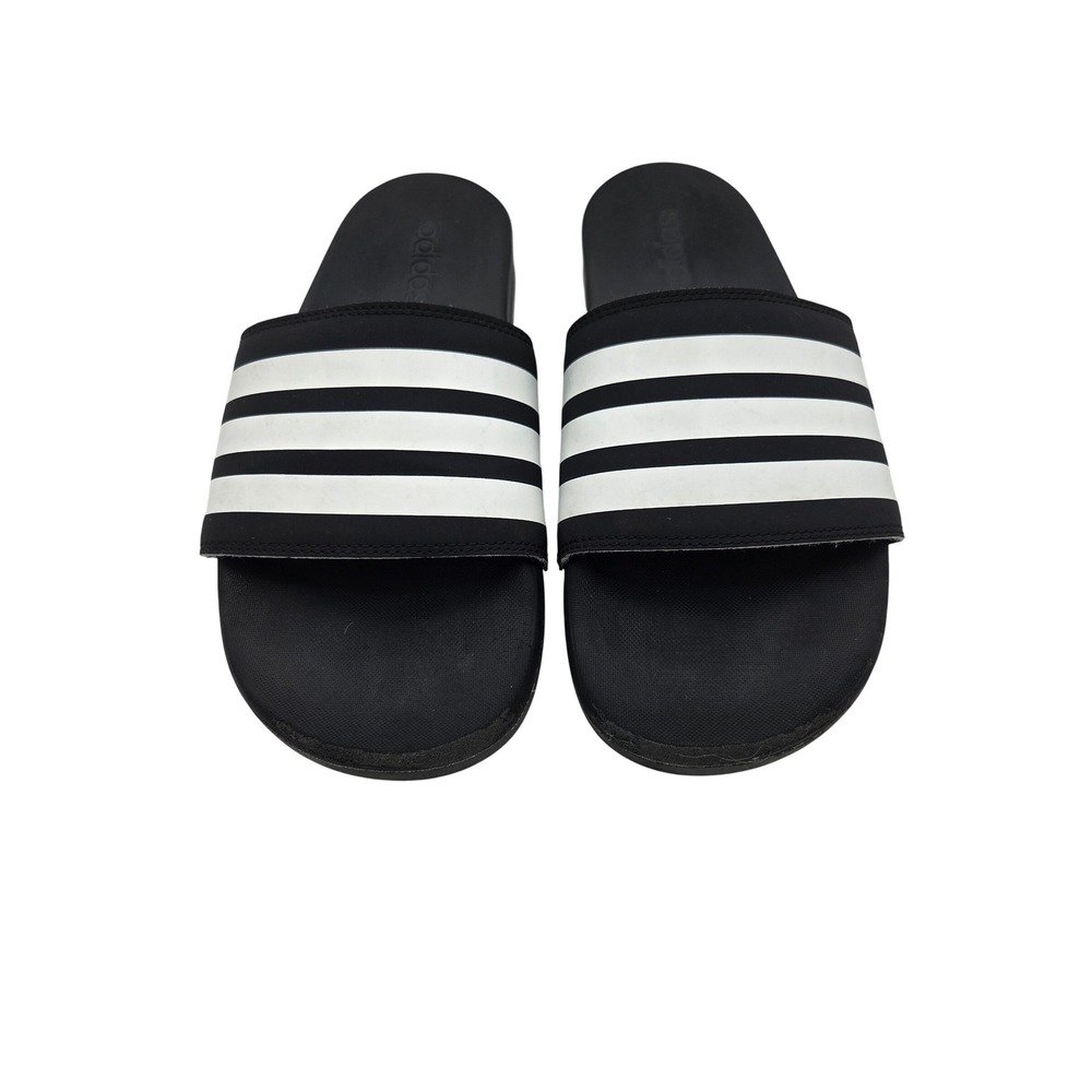 Adidas Adilette Shower Slides M-8 W-10 Black White 3-Stripes Sandals - Picture 2 of 7